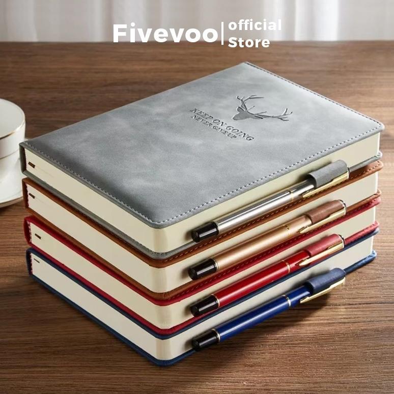 [ JUBI ] FIVEVOO Notebook Kulit A5/Buku Agenda Kerja Atau Kuliah/Meeting Planner NoteBook/Notepad Di