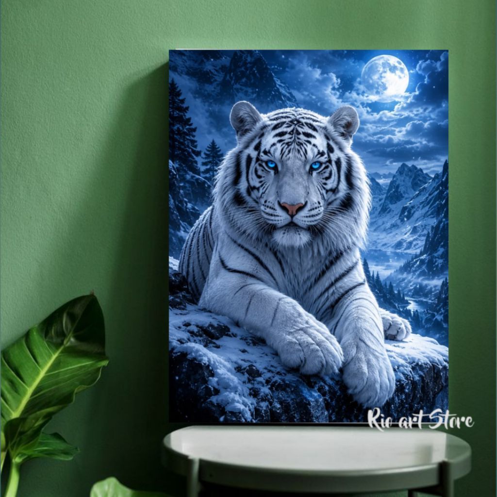 Hiasan dinding siap pajang poster harimau putih macan putih keren untuk walldecor atau dekorasi dind