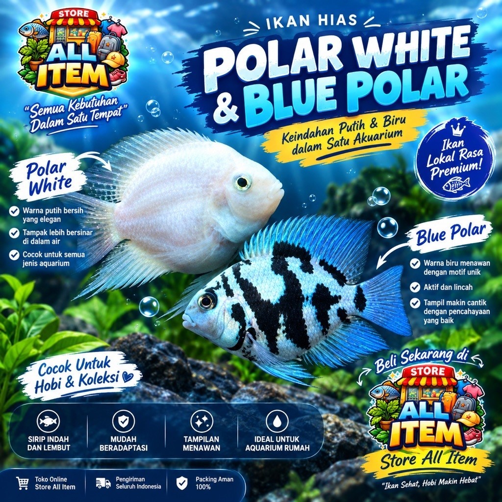 Paket 2pcs Hiasan akuarium  Polar Platinum Convict Cichlid paket Murmer