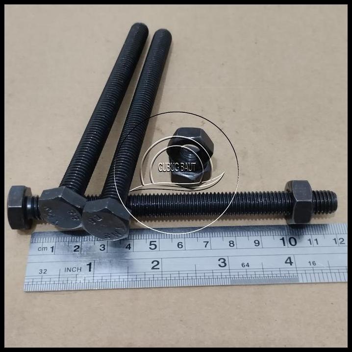 TERLARIS BAUT MUR BAJA KUNCI 17 M10 X 120 FULL DRAT PANJANG 12CM 12 CM BAUD HTB GRADE 8.8 HITAM M10X