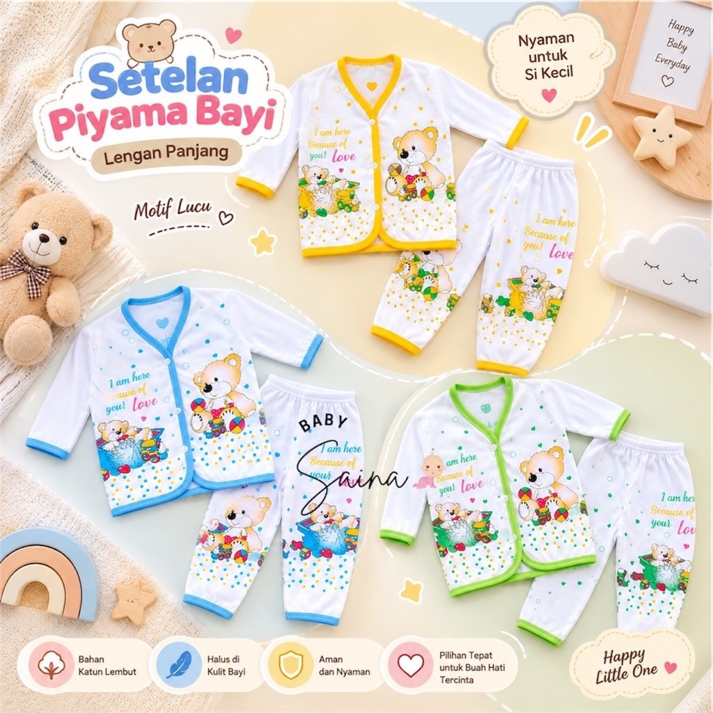 1/2 Lusin ( 6 set ) Setelan baju dan celana bayi lengan panjang KATUN perlengkapan bayi baru lahir n
