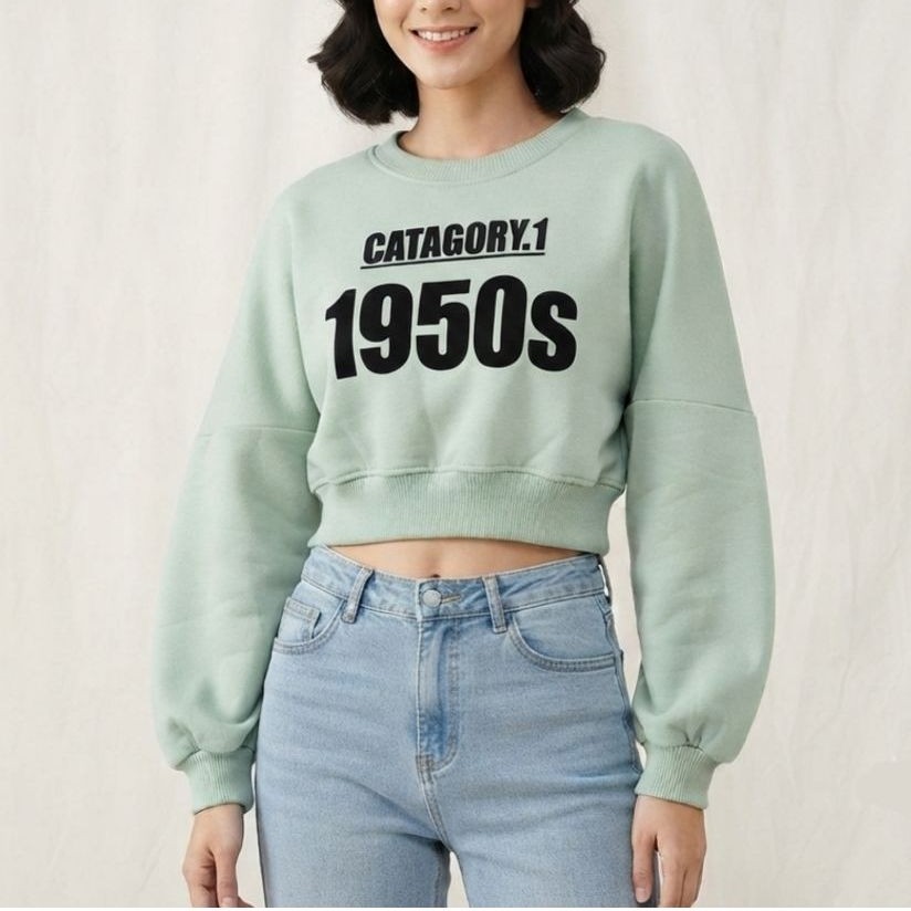 Crop Sweater Wanita Mint 1950s