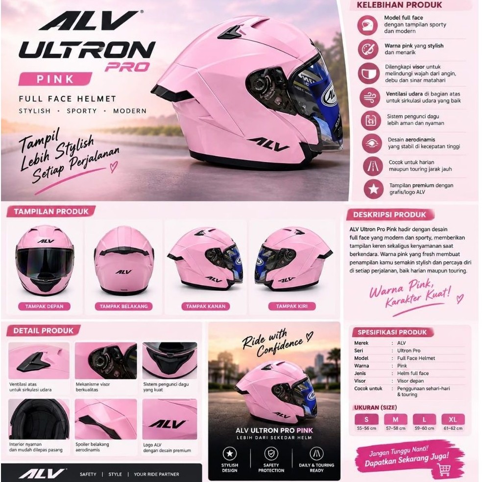 ALV Ultron Pro half face helmet standar SNI