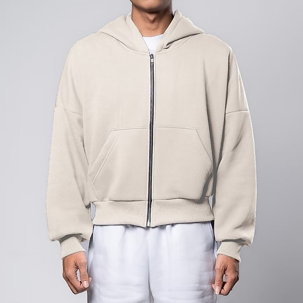Jaket Sweater Hoodie Zipper Polos Cream 280 - 300 Gms Quality Premium