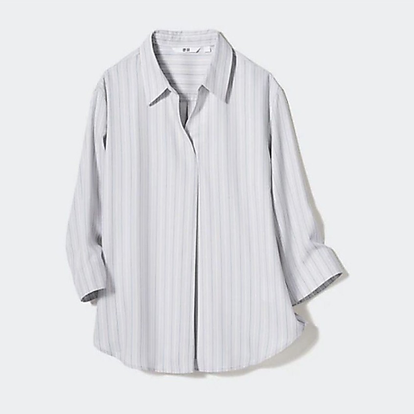 Rayon Skipper Collar Blouse (Stripe, 3/4 Sleeve)Uniqlo Ori Second