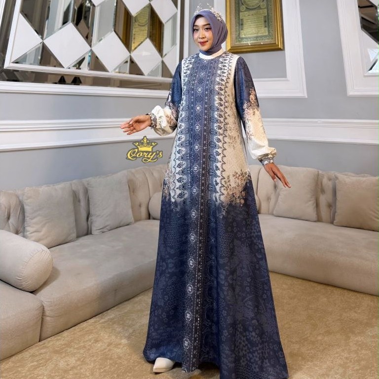 Qorys Premuim Gamis Motif Printing bahan Lady Ice seri 5 warna