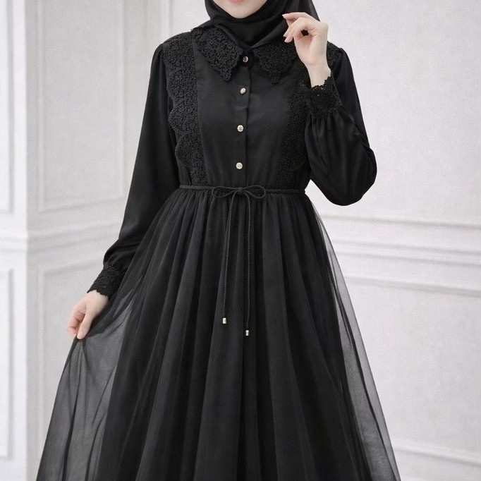 Dress Muslimah Wanita Syakila dengan Rompi Bordir Elegan