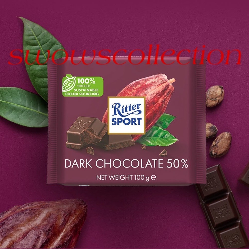 RITTER SPORT DARK CHOCOLATE 50% COCOA COKLAT COKELAT HITAM