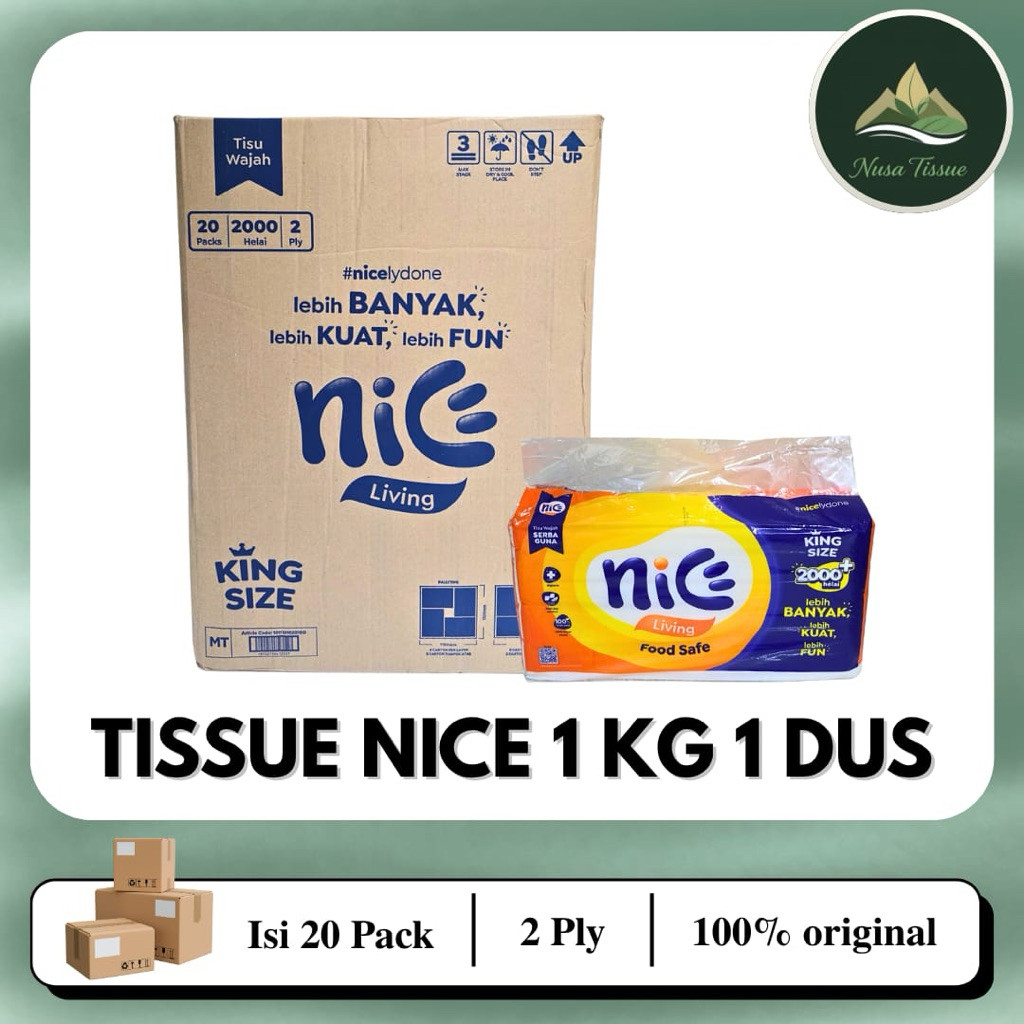 Tisu Tissue Nice 1 gram KING SIZE 1 dus isi 20 pack - 2 Ply | 1 sheet | Tisu Wajah Lembut | Tisu Waj