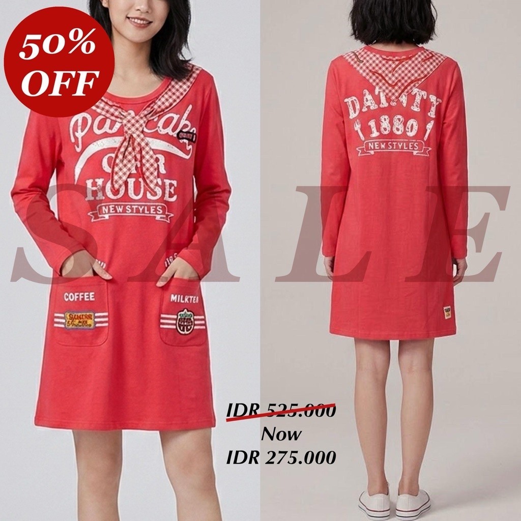 DRESS TUNIK KAOS PINK FUSCHIA MAGENTA BORDIR SYAL KOTAK SAILOR KELASI PANCAKE KOREA IMPORT ~ Display