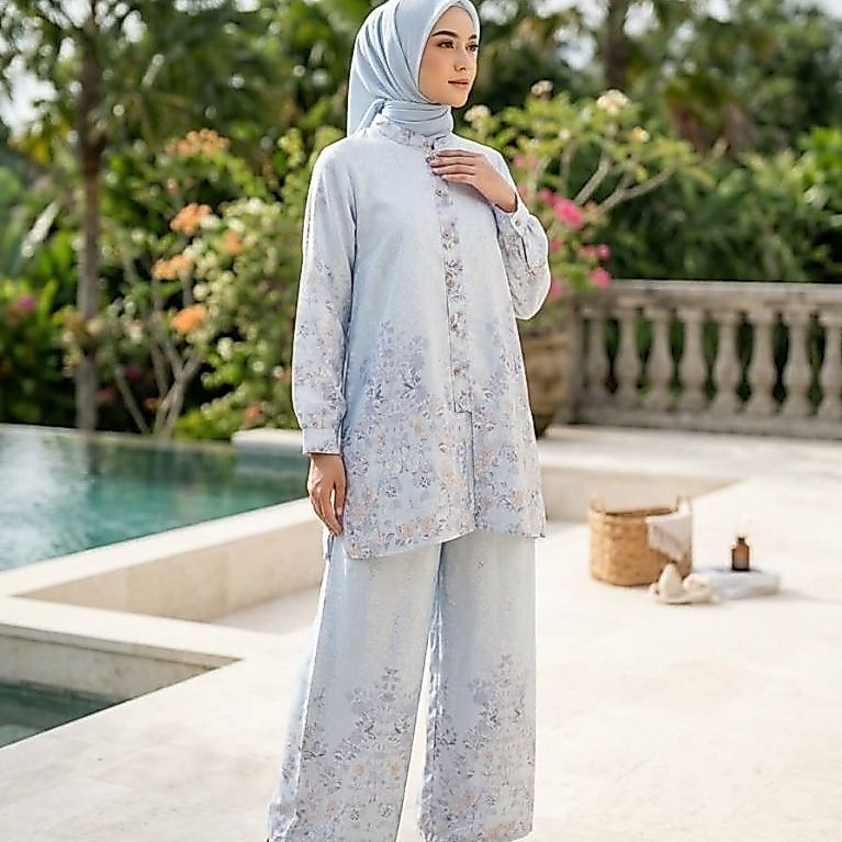 Nadia set tunik/ Nadia oneset yayuku yayoe hijab/ setelan long tunik printing/ setcel tunik rayon vi