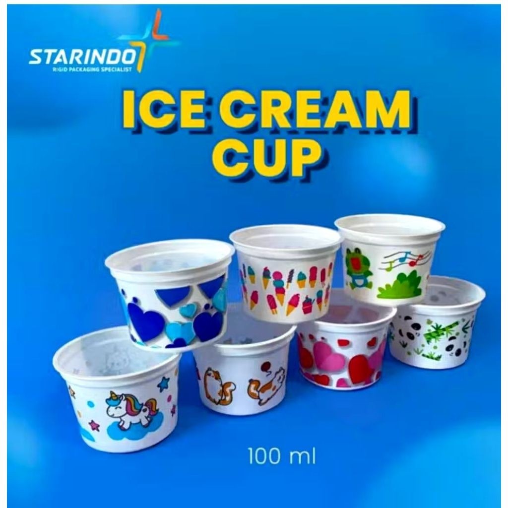 50 PCS - CUP ESKRIM KARAKTER 100ML/CUP ES CREAM MOTIF/CUP ES CREAM PLASTIK MOTIF PRINTING/CUP JELLY/