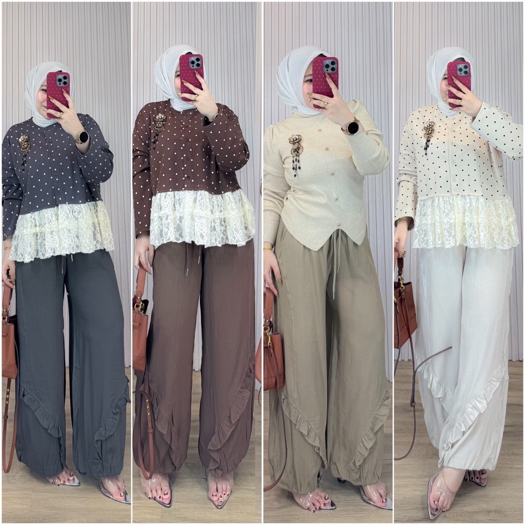 TATAOS BANGKOK BY A&K SAFIRA PANTS CELANA RUFFLE CUBIT KULOT TAG LABEL LINEN PREMIUM
