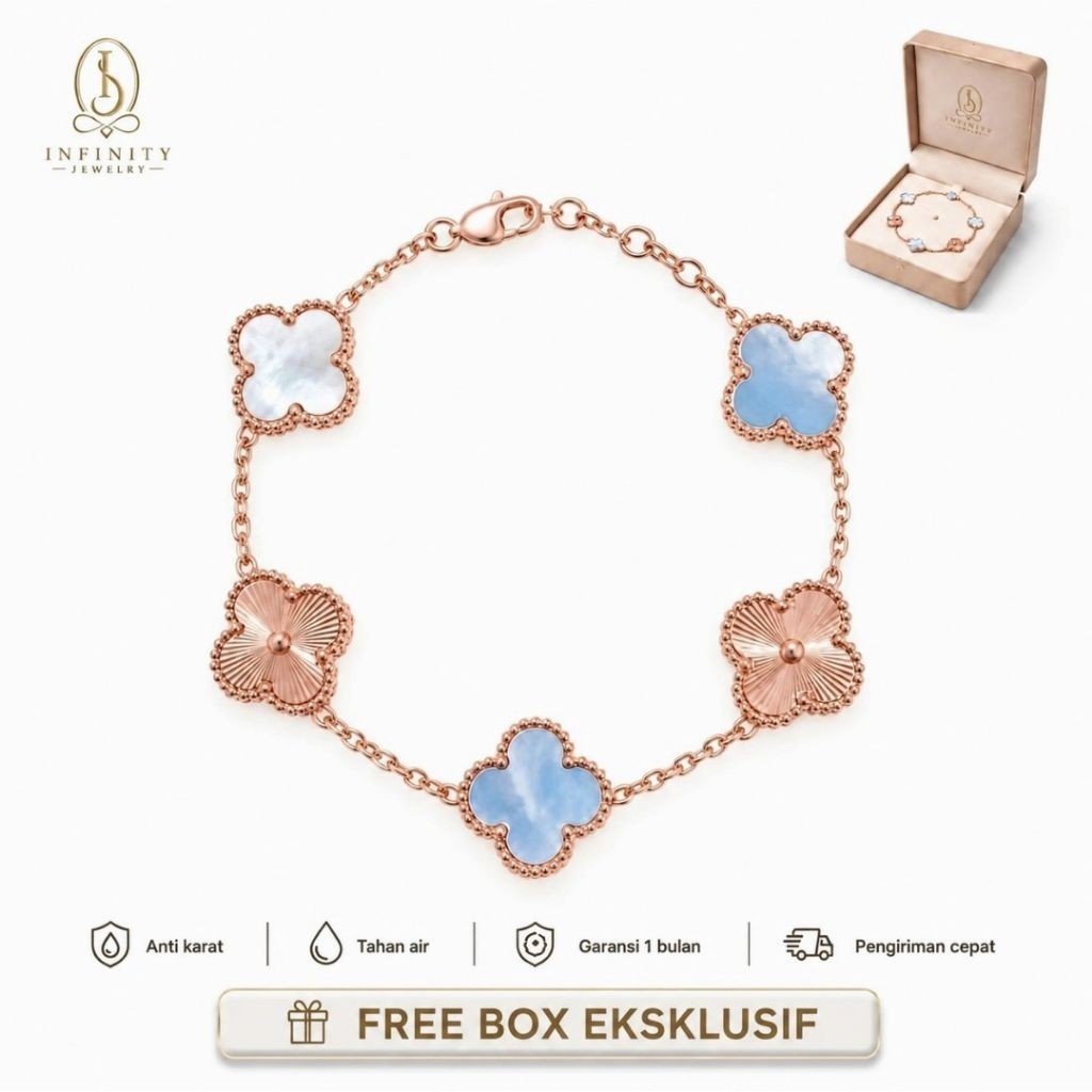 Gelang Clover Van Cleef Rosegold Premium Plated Gold Titanium | Infinity Luxury Bracelet Anti Karat 