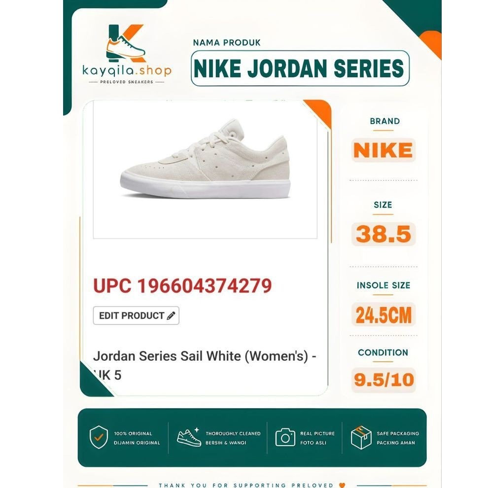 Sepatu Preloved Second Original Nike Air Jordan Series Size 38