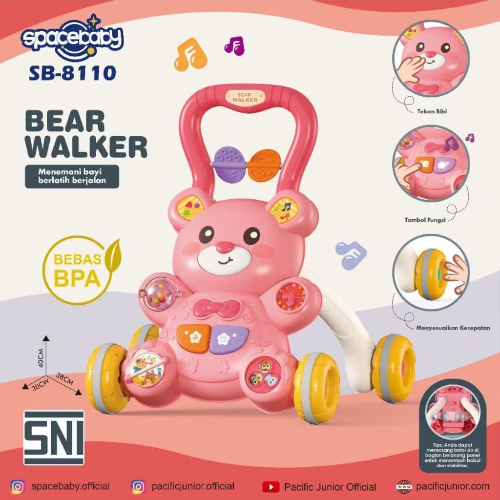 Push Walker Spacebaby Anak SB8106 / Alat Jalan Anak SB-8106 | SB-8110 BEAR WALKER