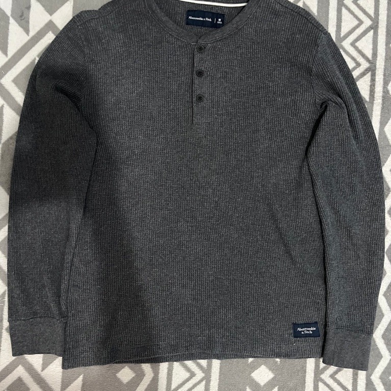 henley waffle Abercrombie & Fitch grey abu