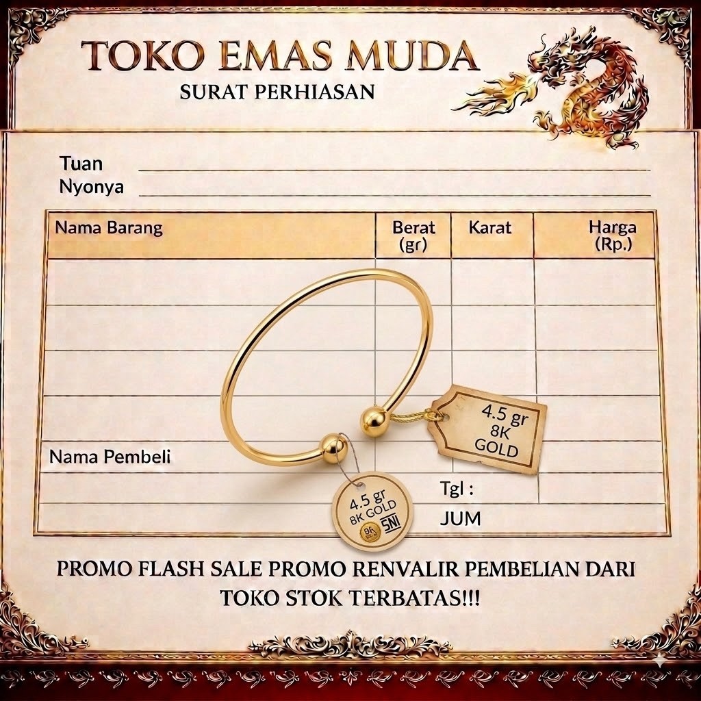 gelang tangan emas muda asli anak motif dua bola dapat surat