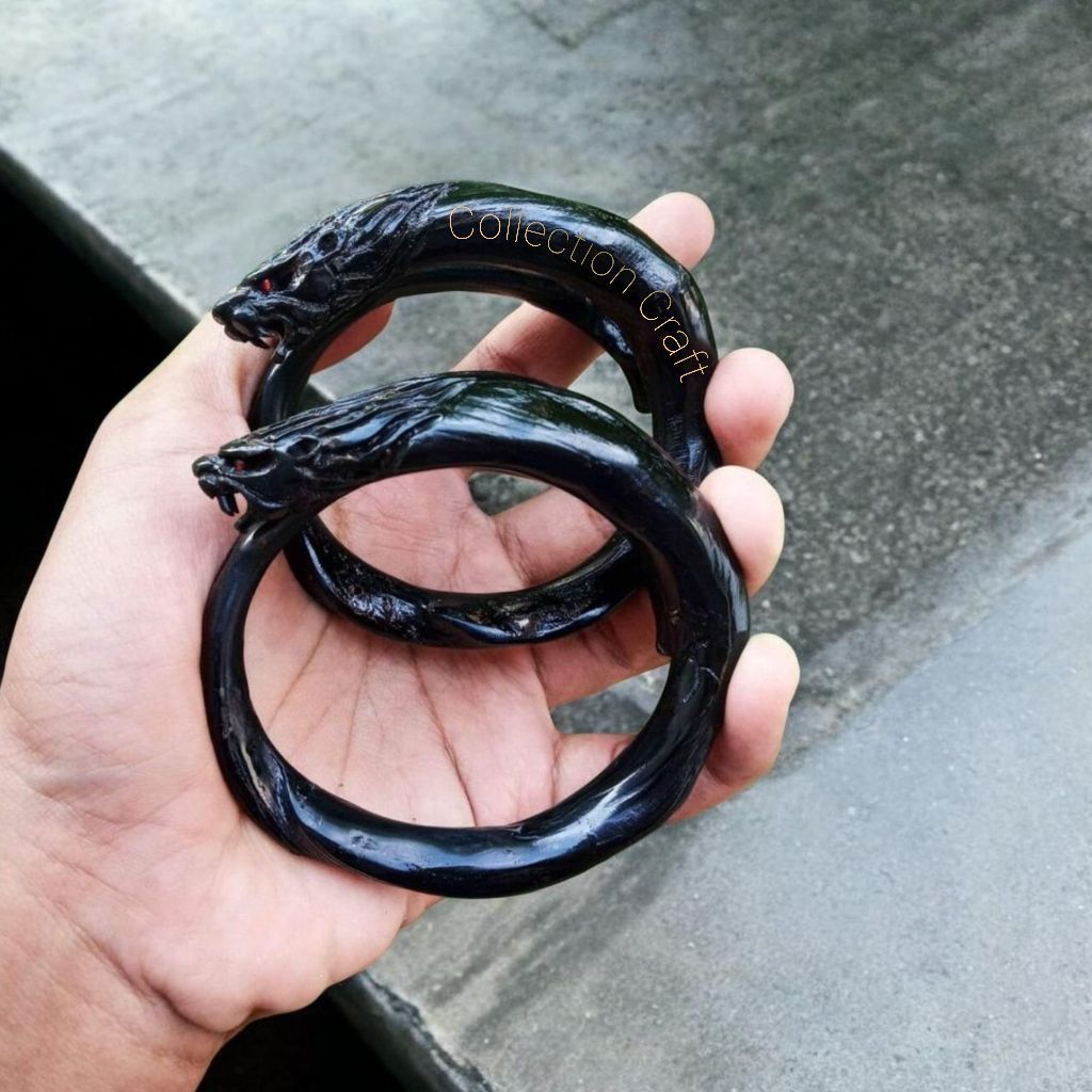 gelang akar bahar hitam ukir macan