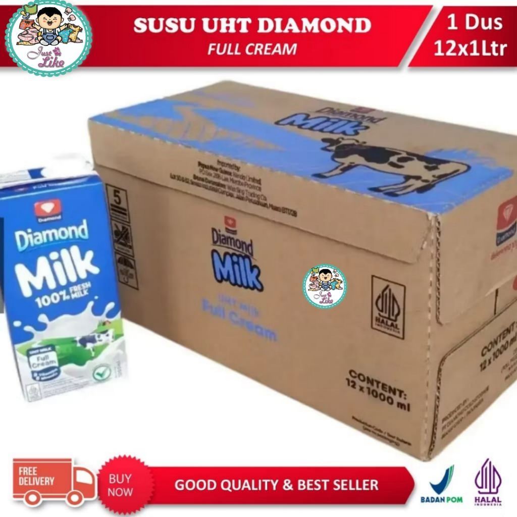 Susu UHT Diamond Milk Full Cream 1 Dus 12x1 Ltr Halal