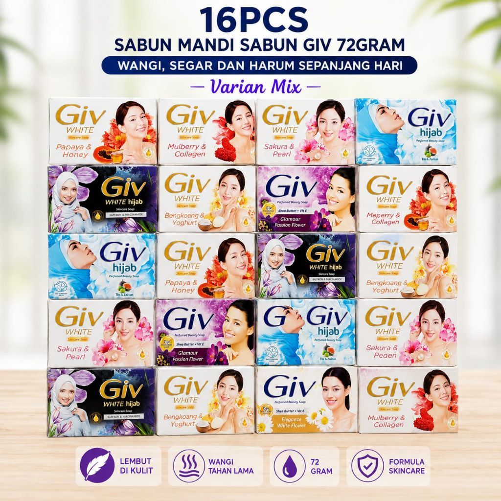 16pcs GIV 72gr Sabun Mandi Batang Kemasan Hemat