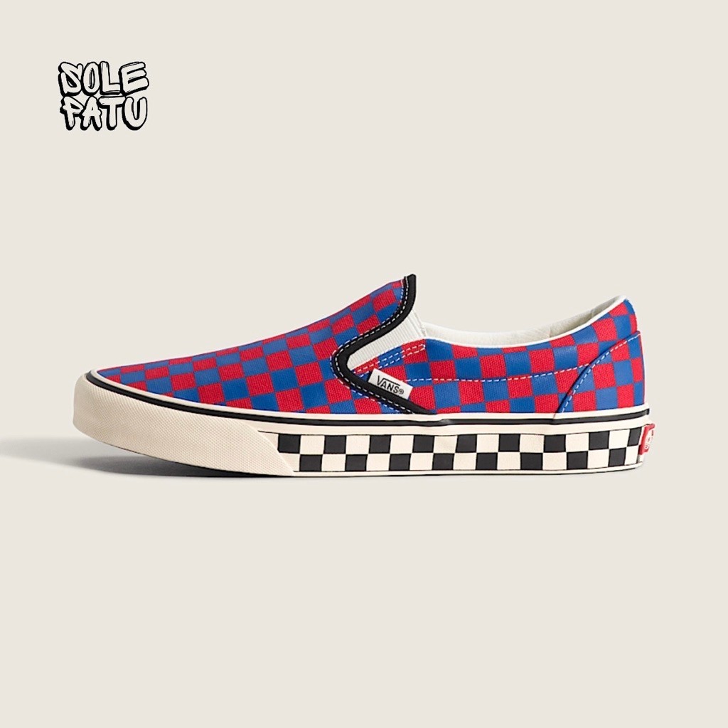 Vans Slip On Checkerboard Red/Blue Original Resmi
