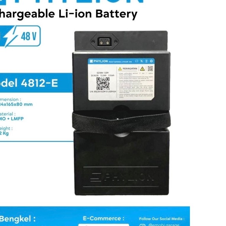Baterai Lithium Ion Phylion 48V/12Ah