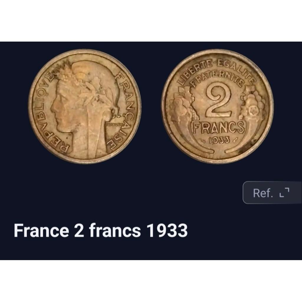 Koin Prancis 2 Francs 1933 Republik Prancis