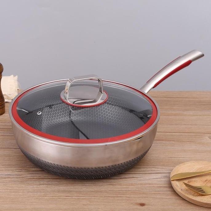 Wajan 316 Stainless Steel / Wok Pan Honeycomb Anti Gores