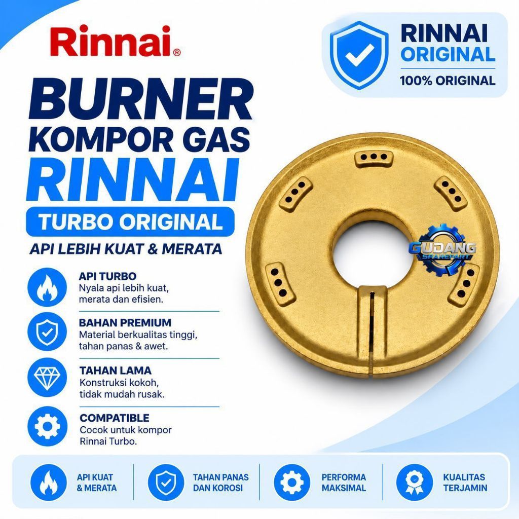 Burner Kompor Gas Rinnai Turbo Kuningan Ori RI 712 T/RI 712 TG