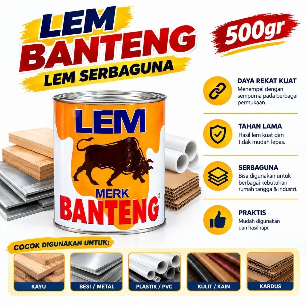 Lem Banteng 500gr / Lem Banteng Serbaguna