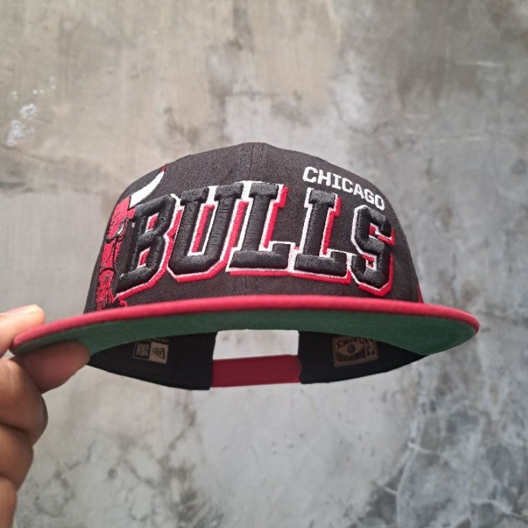 topi second original chicago bulls 9fifty big script 100% cotton (size awal 57 )