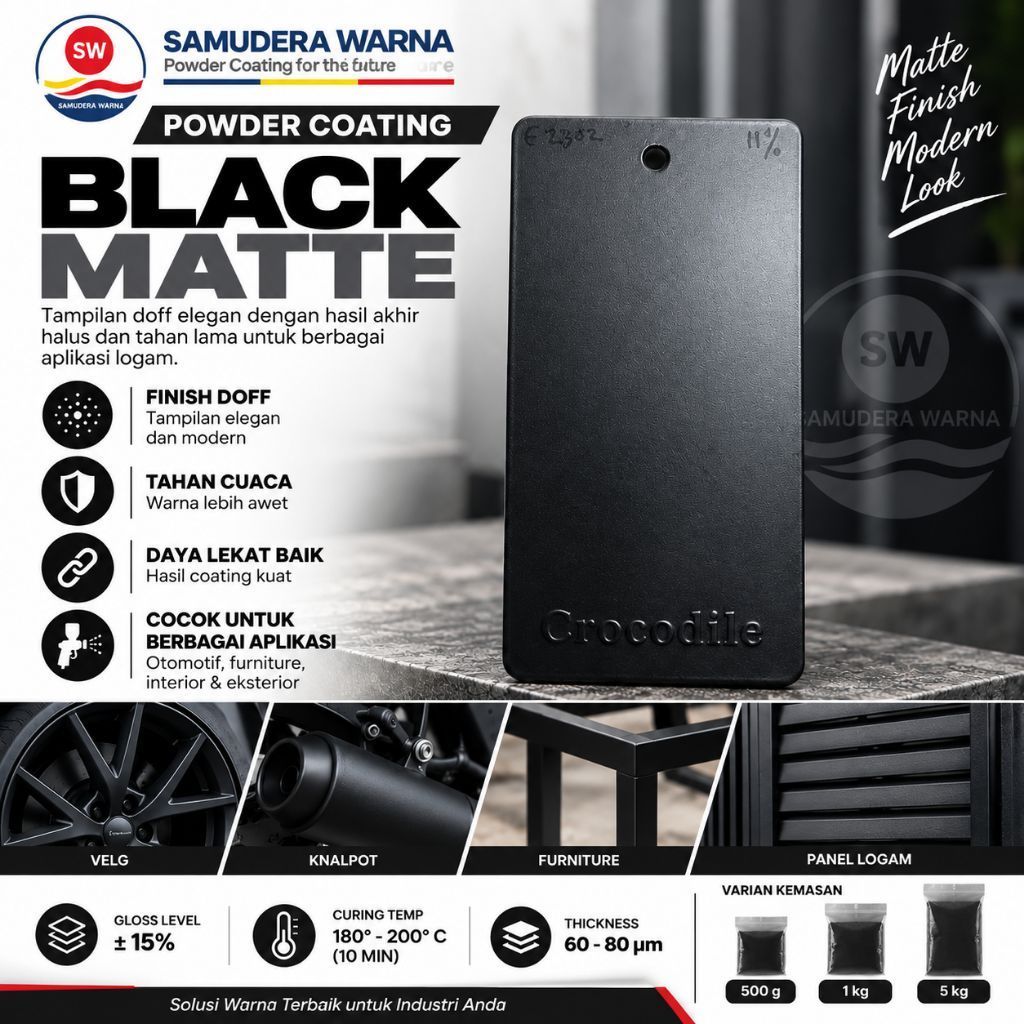 cat bubuk POWDER COATING Black matte doff 1kg
