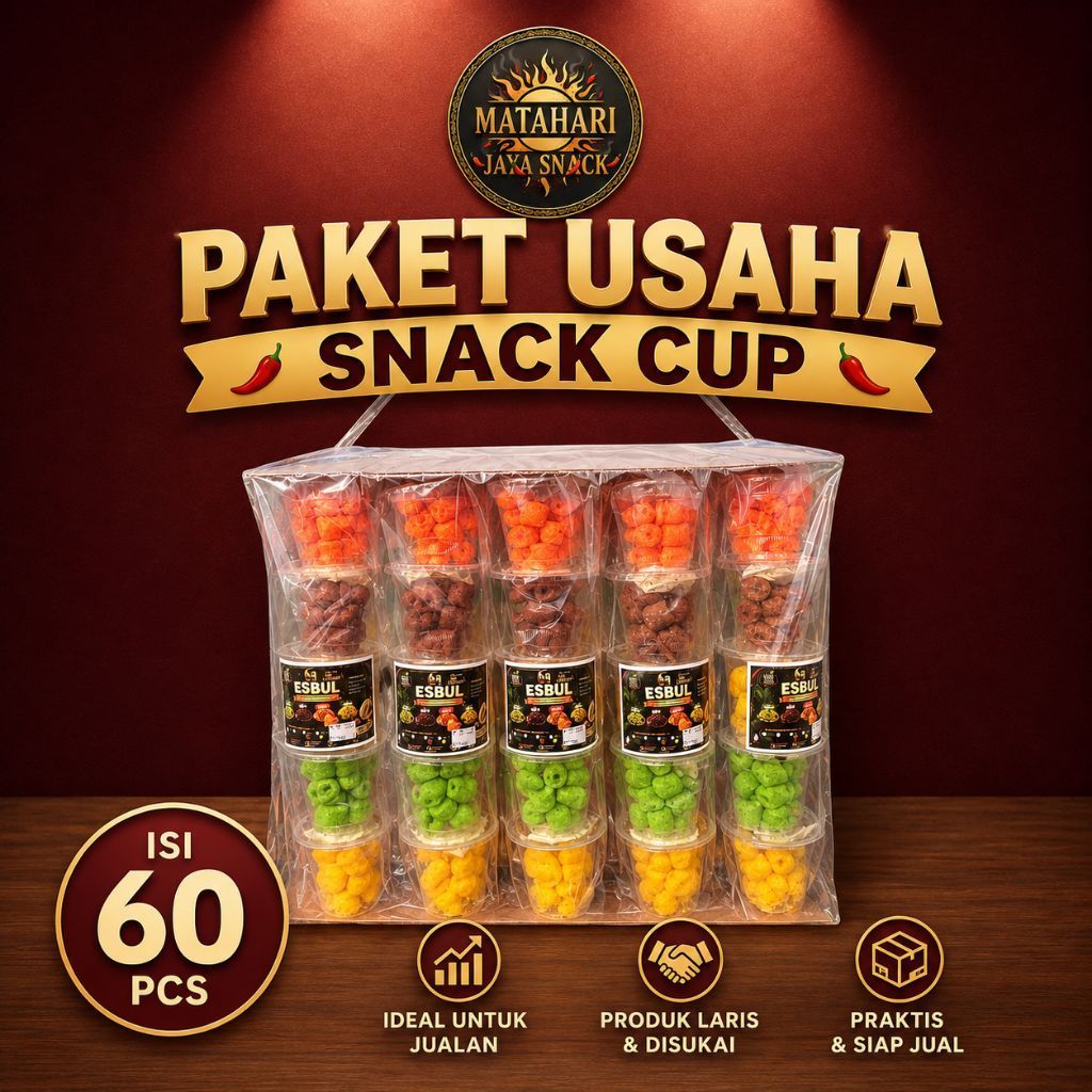 PAKET USAHA SNACK CUP Coco crunch ring buah Endog lewo isi 60pcs