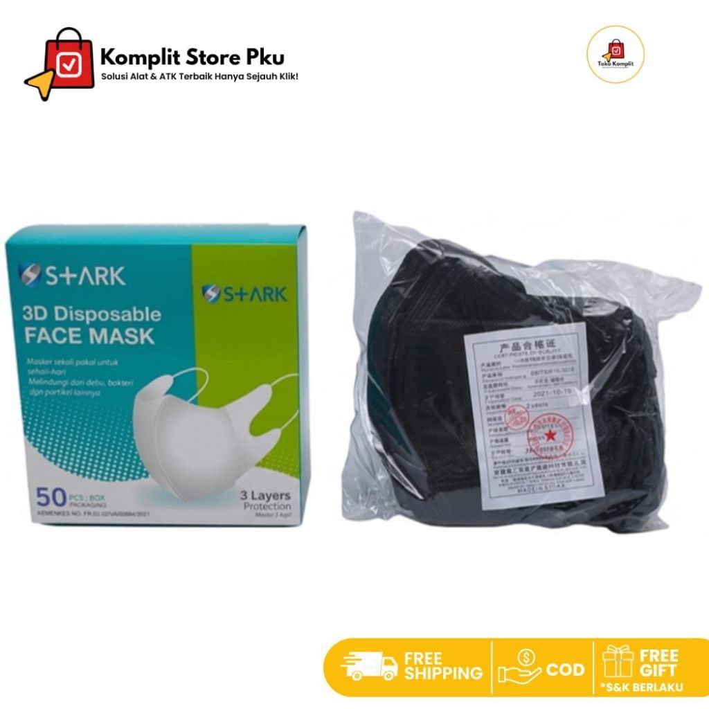 Masker Duckbill Stark Dewasa Hitam 3Ply Isi 50 Pcs / Box -