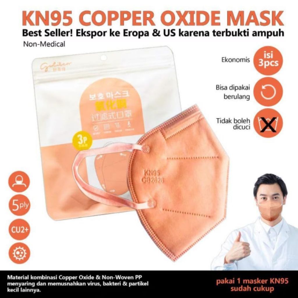Masker Copper Oxide Steril Isi 3 Pcs Anti Virus