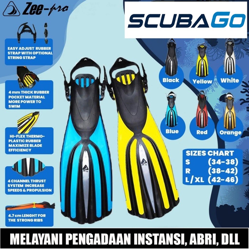 Fin Zeepro Quattro Jet Fins Open Heel Scuba Diving Kaki Katak Selam Snorkeling Sepatu Bebek Selam