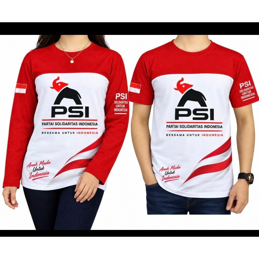 Kaos PSI Partai Solidaritas Indonesia Logo Gajah Terbaru- Merah p Pr enita Lengan Pendek & Panjang