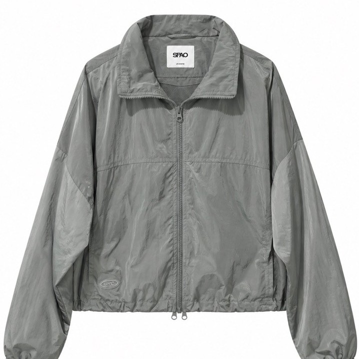 SPAO Windbreaker Grey Cropped Nylon Double Zipper Casual Outer 95k