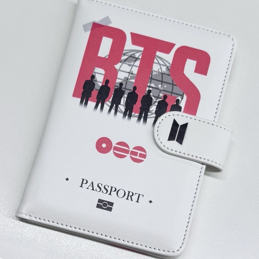 Kpop BTS Leather Passport Holder Travel Document Organizer Portable Holder Passport Ticket Photocard
