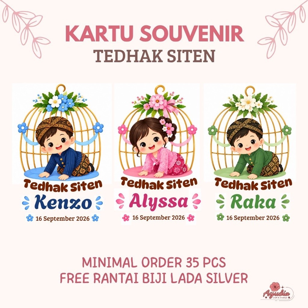 HTS - Hang Tag Souvenir Tedhak Siten Custom Nama & Tanggal | Tag Souvenir Tedak Siten
