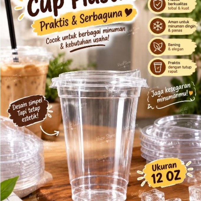 Cup 12oz pp starindo + tutup strawless