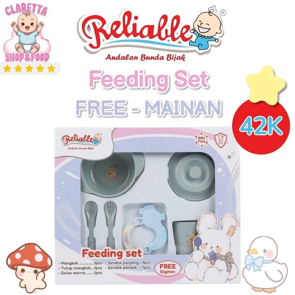 RELIABLE FEEDING SET BABY RFS-5004 + FREE THEETER | PERLENGKAPAN MAKAN BAYI GIFT BOX