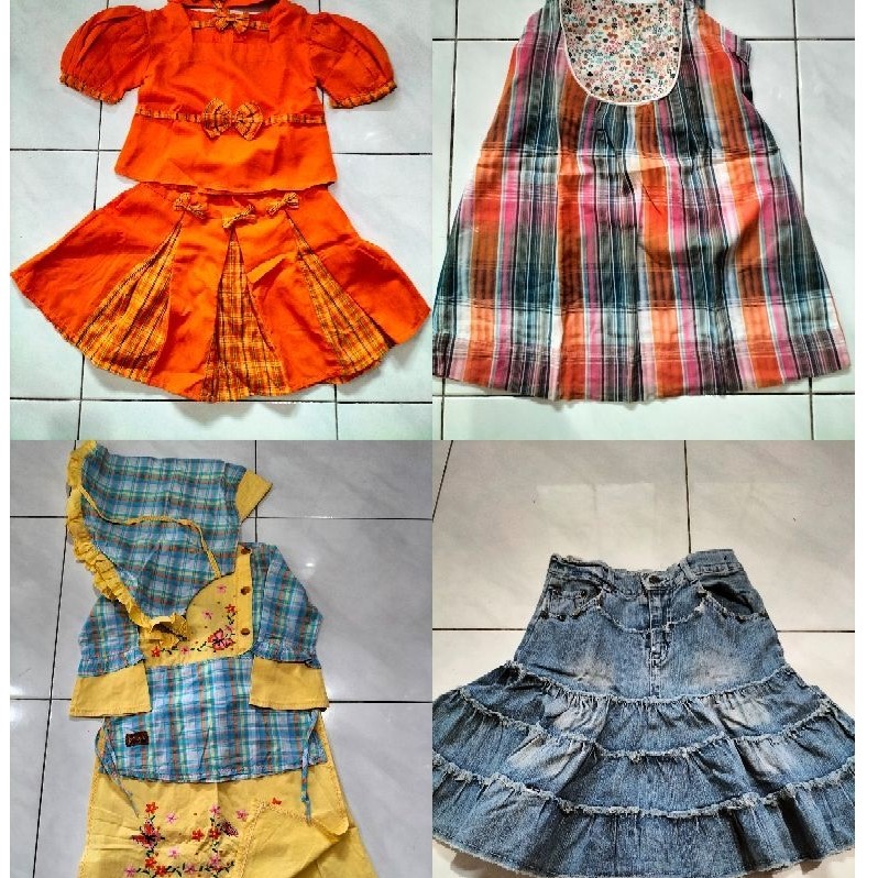 Preloved Rok Denim Anak VERSAIL 3-4 thn, Overall MOSSIMO SUPPLY CO 5-6 thn, Busana muslimah 4-6 thn 