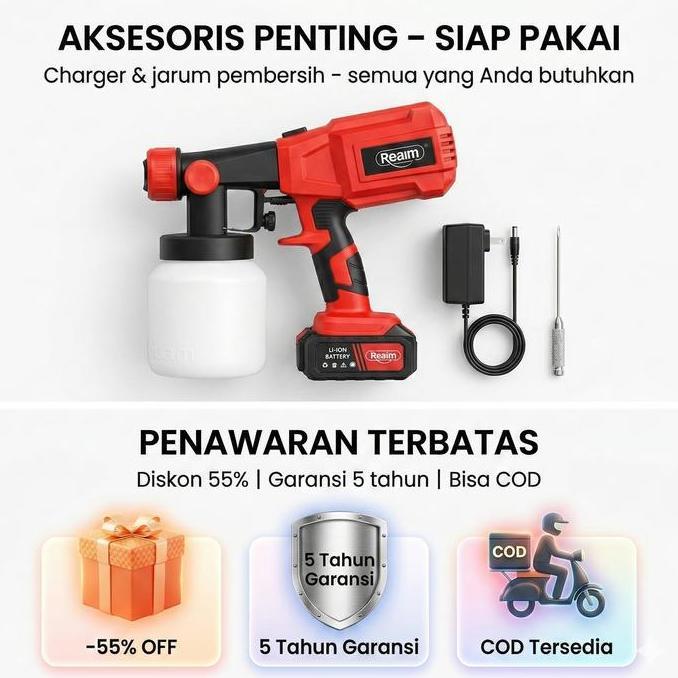 Asp Reaim Spray Gun Listrik Baterai 800Ml Mesin Cat Semprot Cordless Sprayer Cat Electric Spray Gun 