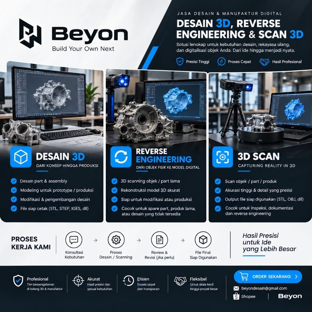 Jasa Desain 3D Reverse Engineering dan Scan 3D Beyon