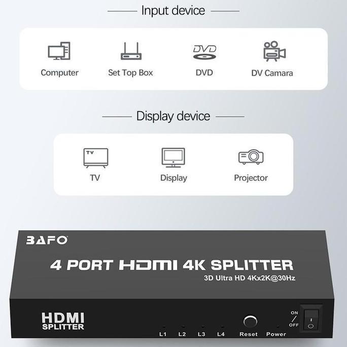 BEBAS ONGKIR - Bafo HDMI Splitter 2 Port 4K - HDMI SPLITTER 1-2 BAFO