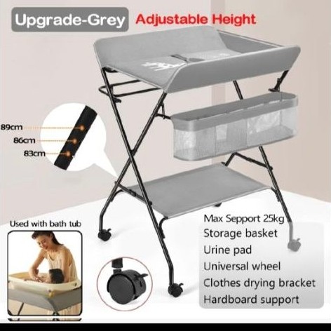 (preloved) Meja Ganti Popok Bayi Lipat Grey-Upgrade