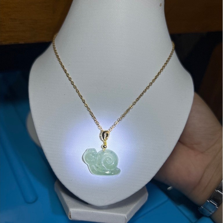 Kalung Giok Burma Jelly Snail/Keong type A 100% Giok Asli [KALUNG BAHAN COPPER]