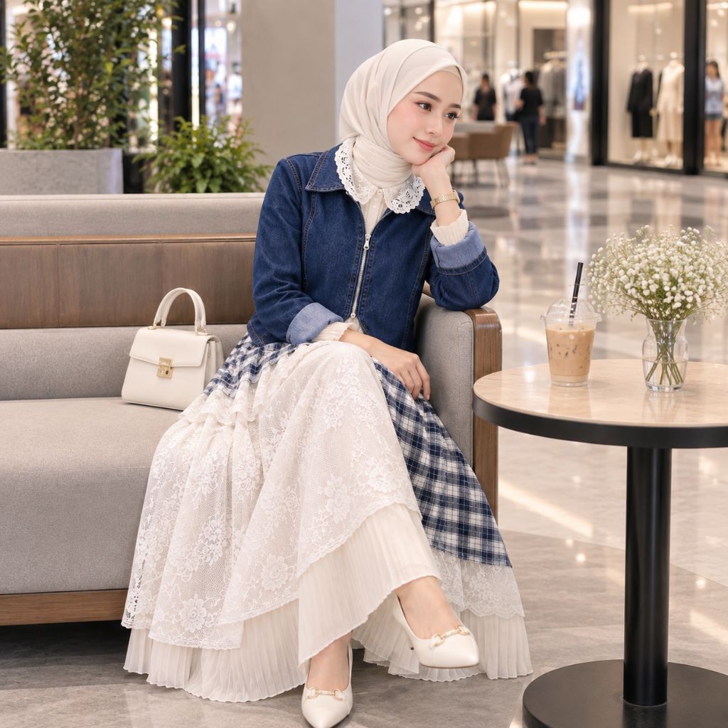 Amora / Syira Jeans Crop Top Zipper Wanita Denim Premium - Outer Denim Lengan Panjang